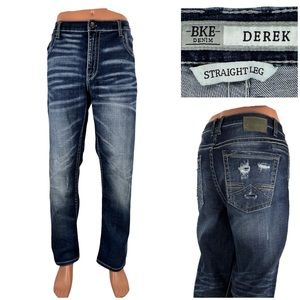 BKE Derek Straight Leg Men’s Jeans - Dark Blue Wash